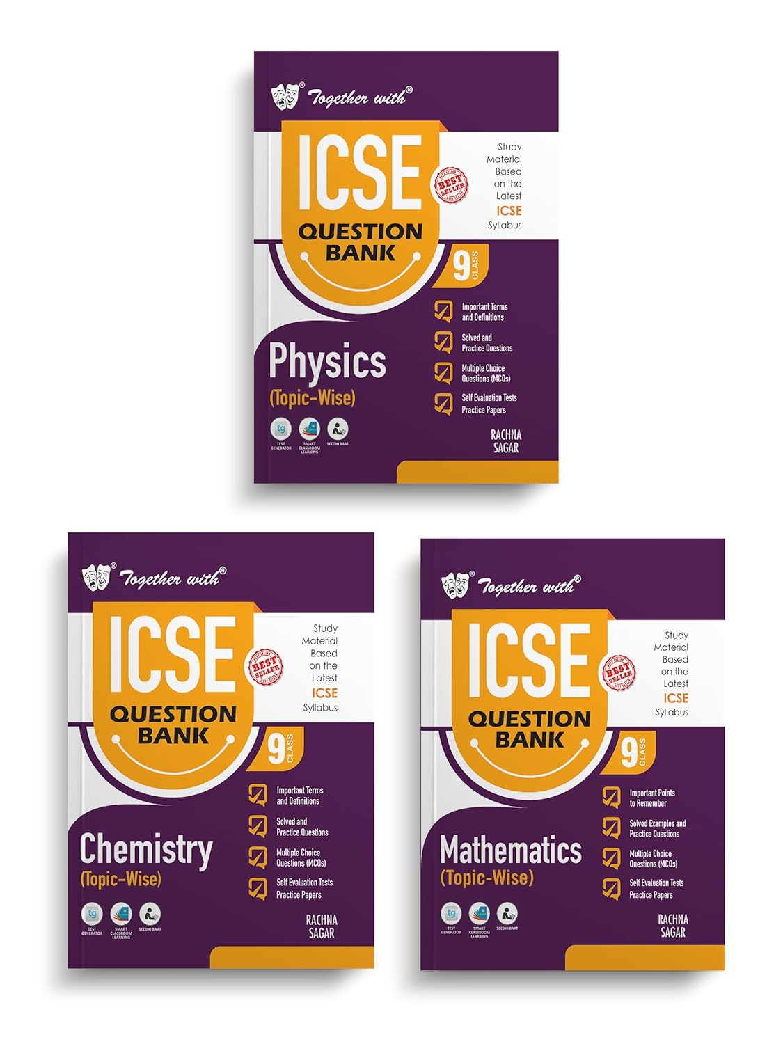 Together With ICSE Physics, Chemistry & Mathematics Question Bank Class 9 - Set of 3 Books - Solved & Practice Papers for Exam 2025 (Paperback)