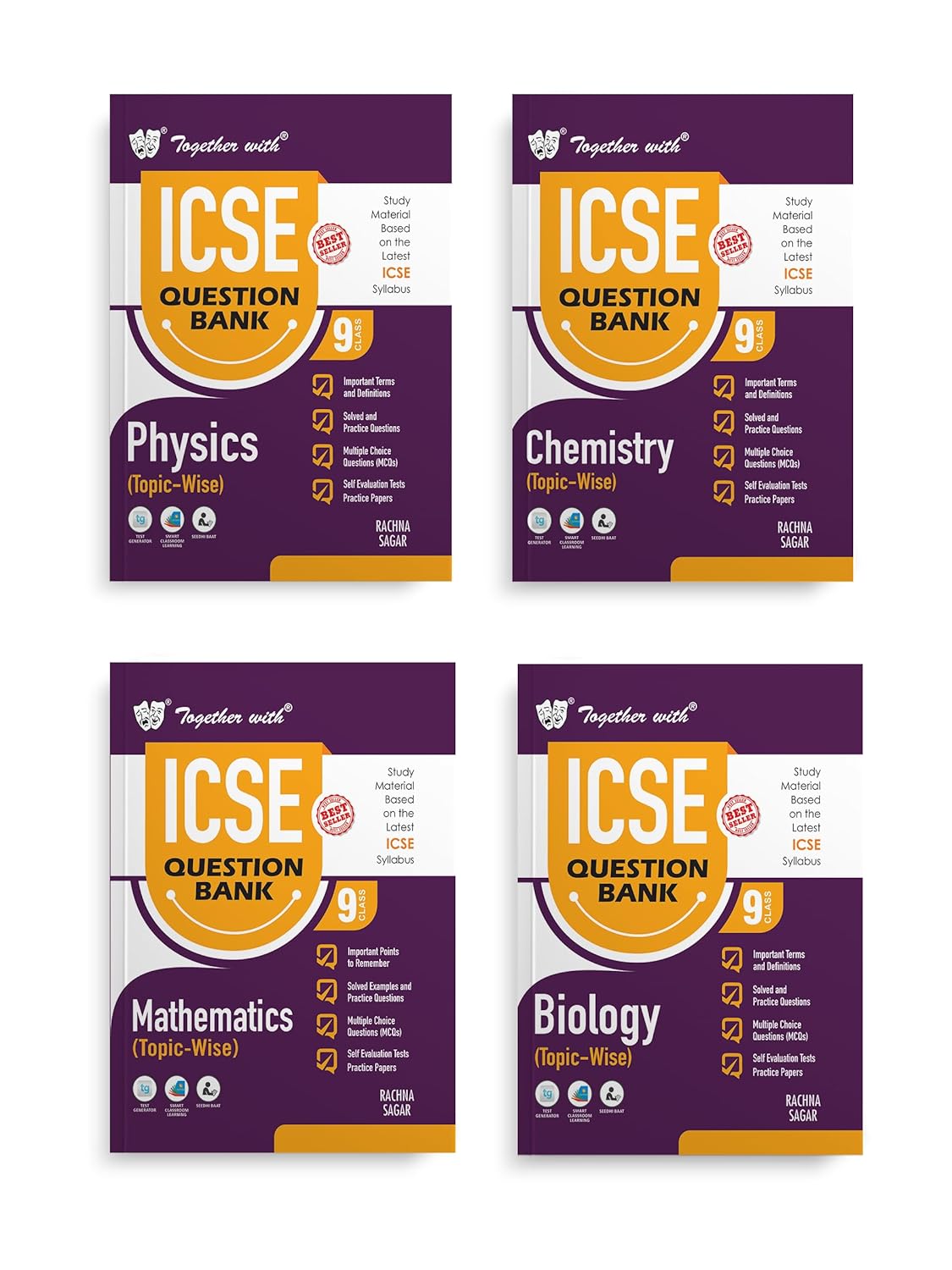 Together With ICSE Physics, Chemistry, Mathematics & Biology Question Bank Class 9 - Set of 4 Books - Solved & Practice Papers for Exam 2025 (Paperback)