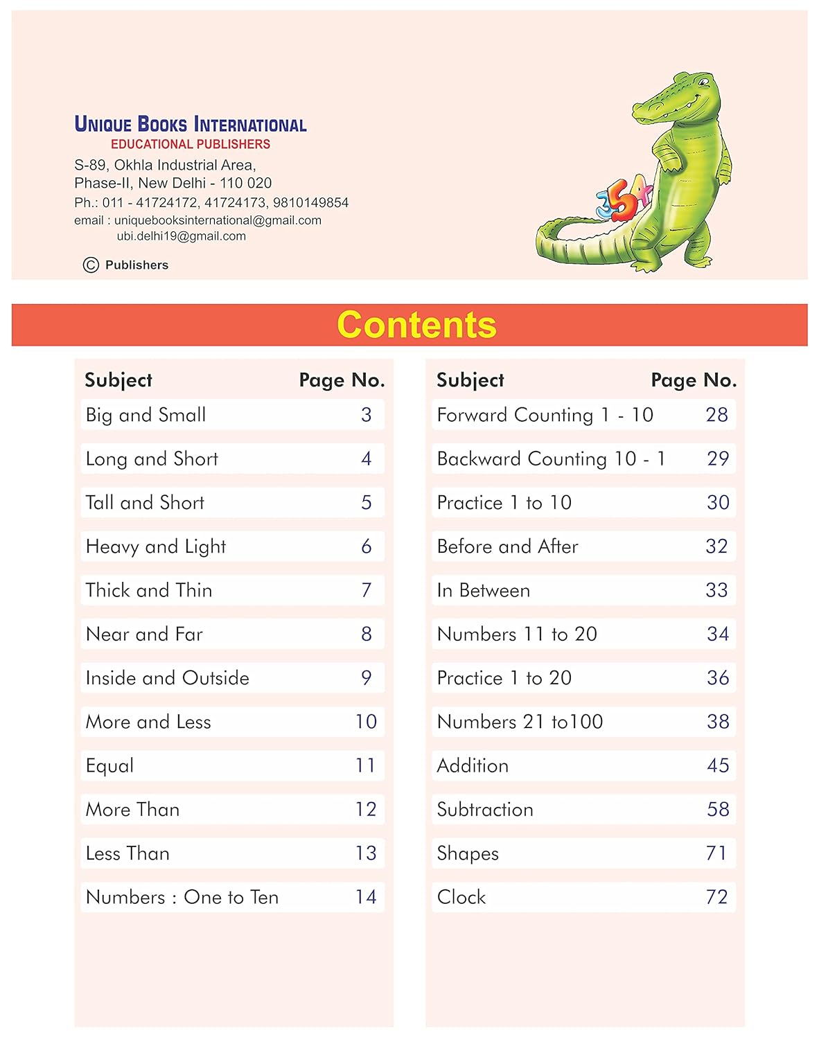 Unique Mathematics Pre-Primer (Book for Learning Concepts of Mathematics for 2-5 year old children)