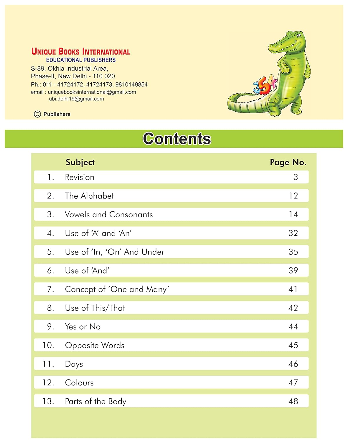 Unique English Pre Primer Book (for children aged 2-3 years and above)