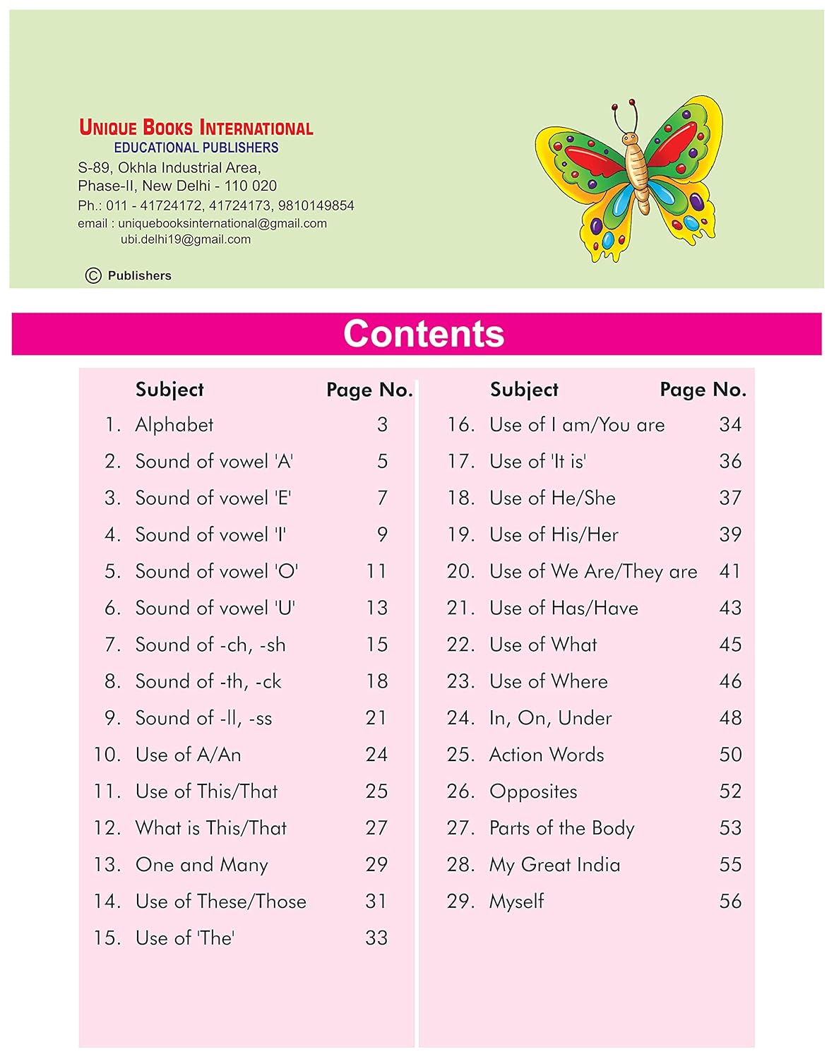 Unique English Primer Book (for children aged 2-3 years and above)
