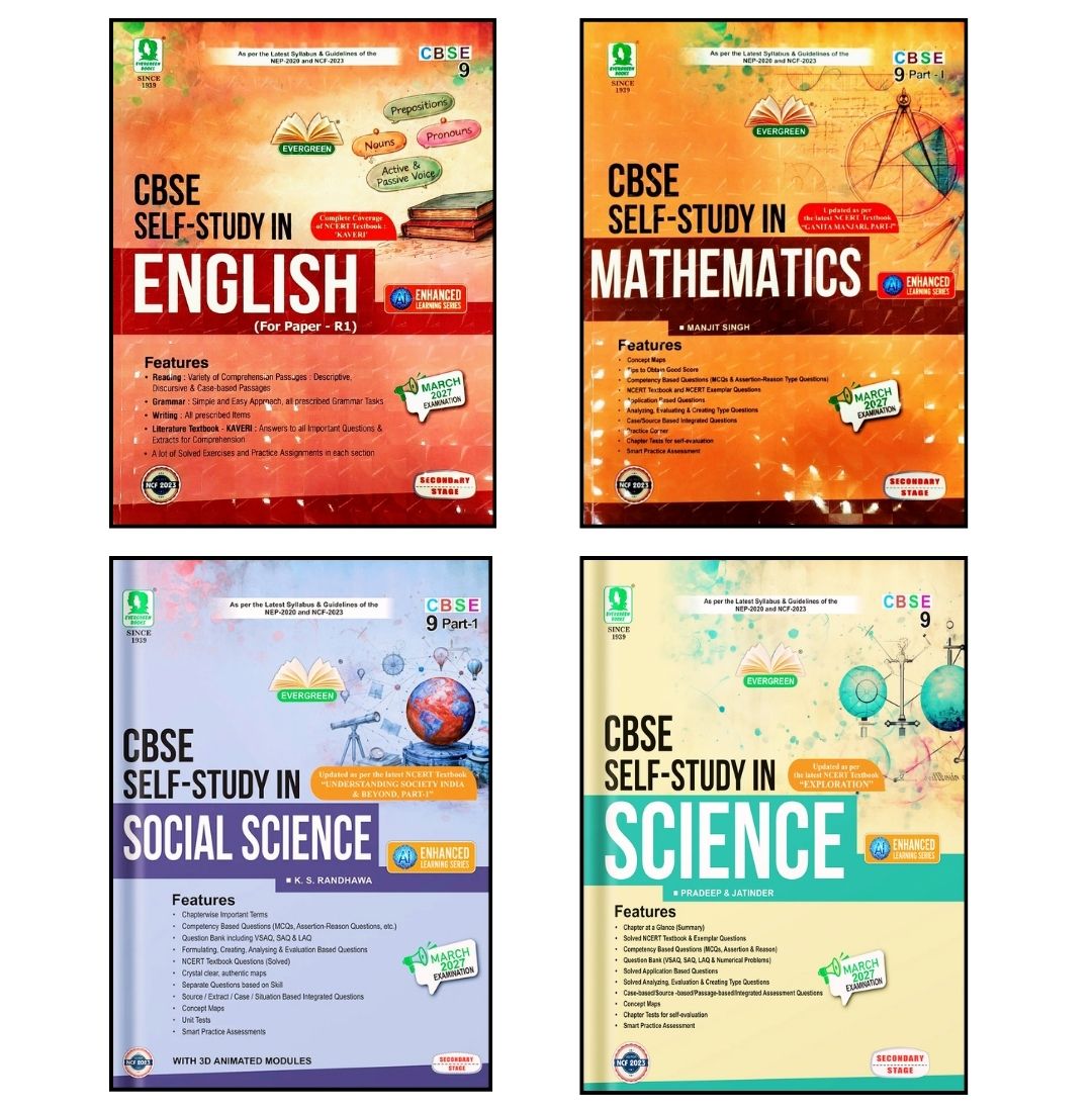 Evergreen CBSE Self Study in Science, Mathematics, Social Science and English for Class 9 _ Set of 4 Books - Updated as per the latest NCERT Textbook _  March 2027 Examination