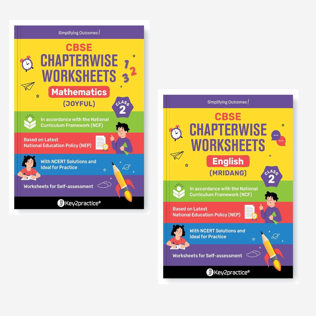Key2Practice CBSE Chapterwise Worksheet English (Mridang) and Mathematics (Joyful) for Class 2 - Set of 2 Books