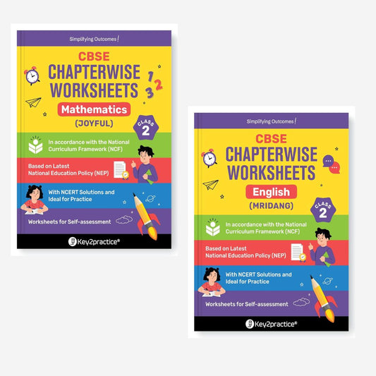 Key2Practice CBSE Chapterwise Worksheet English (Mridang) and Mathematics (Joyful) for Class 2 - Set of 2 Books