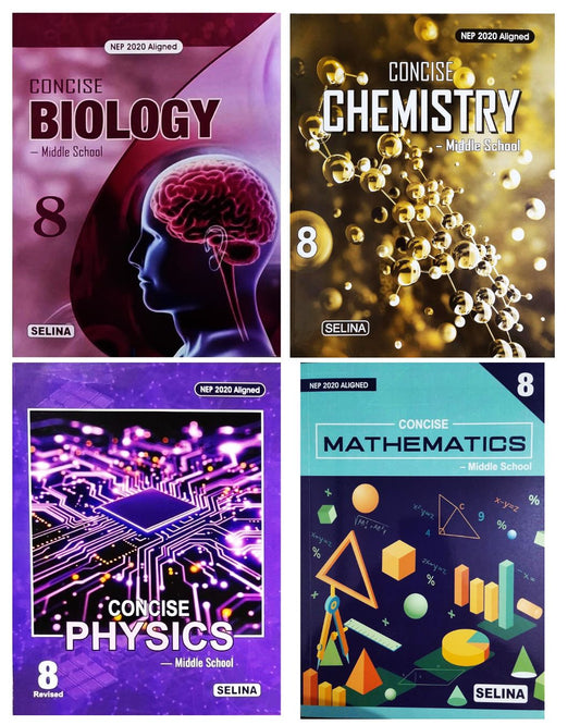 Selina Middle School Physics, Chemistry, Biology & Mathematics Class 8 - Combo of 4 Books - Latest For 2026-27 Session