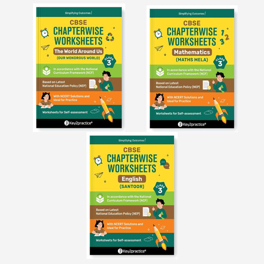 Key2Practice CBSE Chapterwise Worksheet English (Santoor), Mathematics (Maths Mela) and The World Around Us (Our Wondrous World) for Class 3 - Set of 3 Books