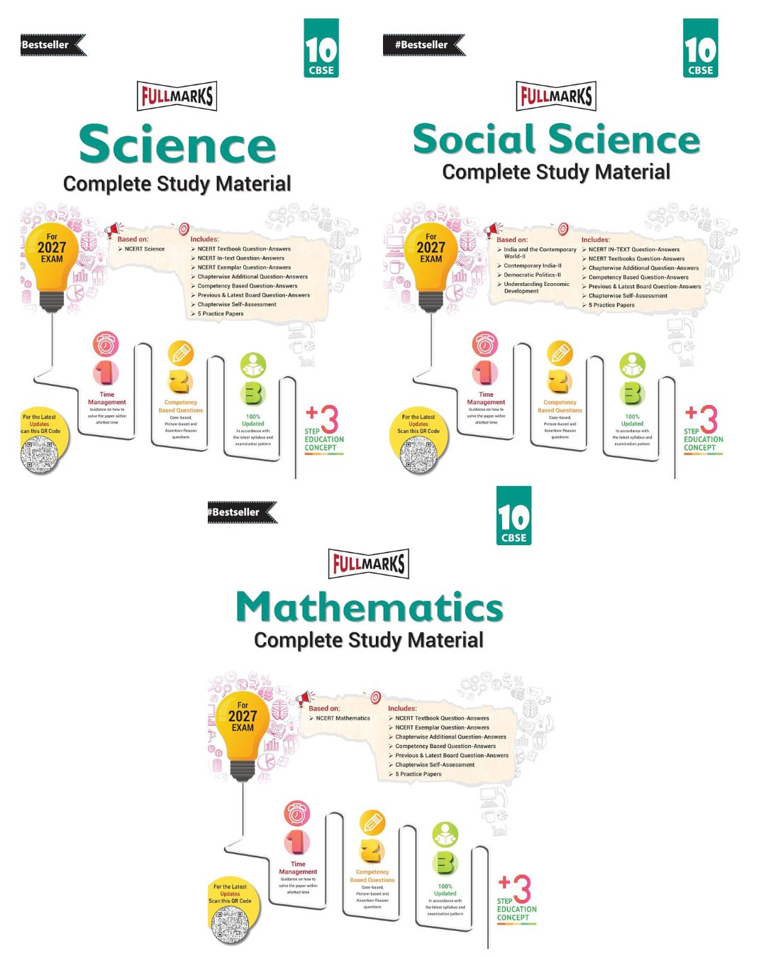 Full Marks Science, Mathematics and Social Science (Complete Study Material) for Class 10 _ Set of 3 Books - Latest 2026 Edition