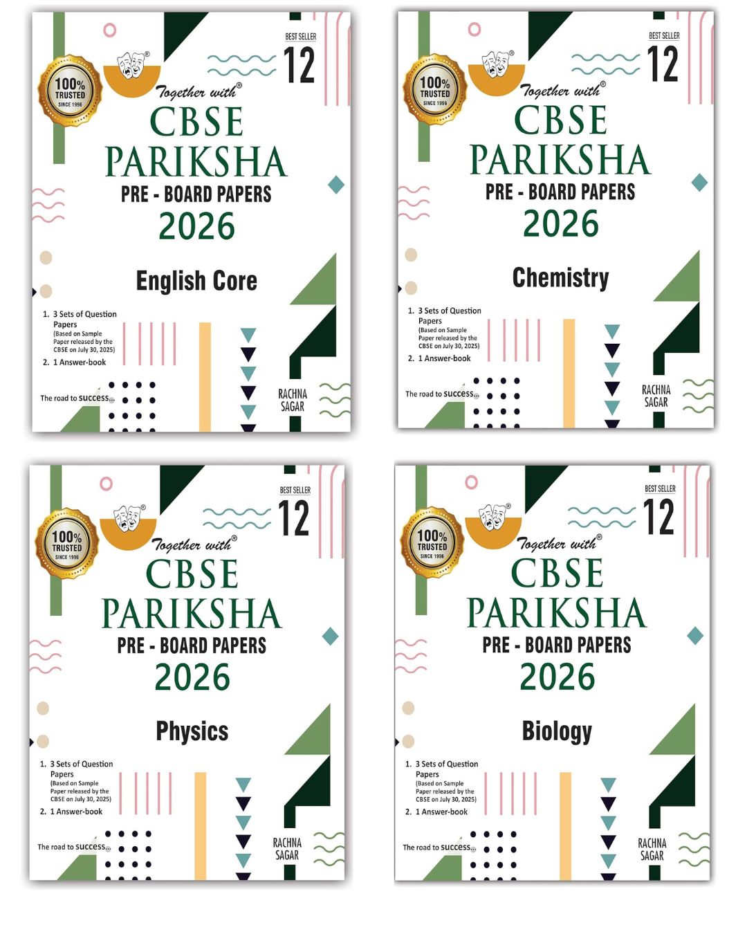Together with CBSE Pariksha Pre-Board Papers Physics, Chemistry, Biology and English Core for Class 12 _ Set of 4 Books - Latest For 2026 Session - Paperback