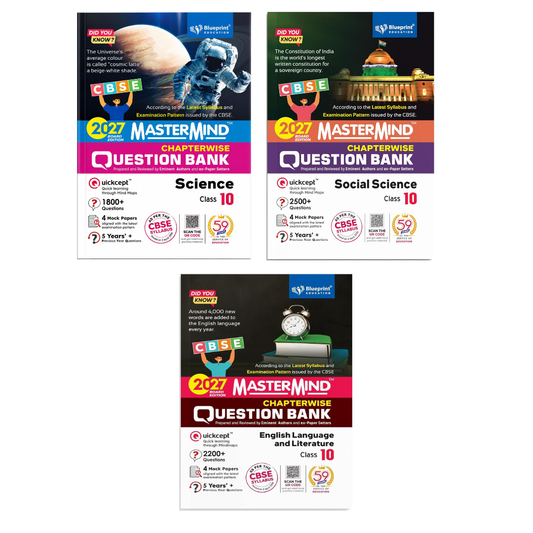 Blueprint - Mastermind Social Science, English & Science CBSE Question Bank for Class 10 - Set of 3 Books - Latest for 2027 Examination