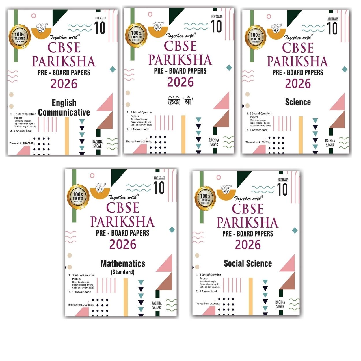 Together with CBSE Pariksha Pre-Board Papers English Communicative, Hindi B, Mathematics, Social Science and Science for Class 10 _ Set of 5 Books - Latest For 2026 Session - Paperback