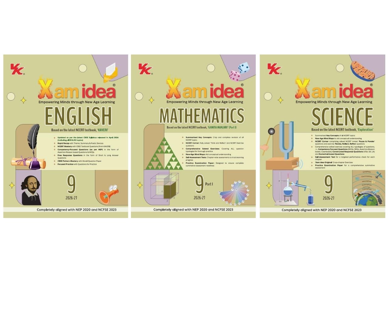 Xam Idea English, Mathematics and Science for Class 9 _ Set of 3 Books - Latest for 2027 Examinations