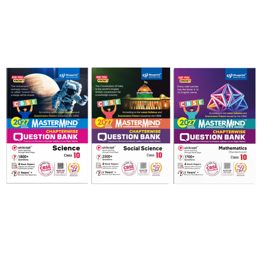 Blueprint - Mastermind Social Science, Mathematics (Standard) & Science CBSE Question Bank for Class 10 - Set of 3 Books - Latest for 2027 Examination