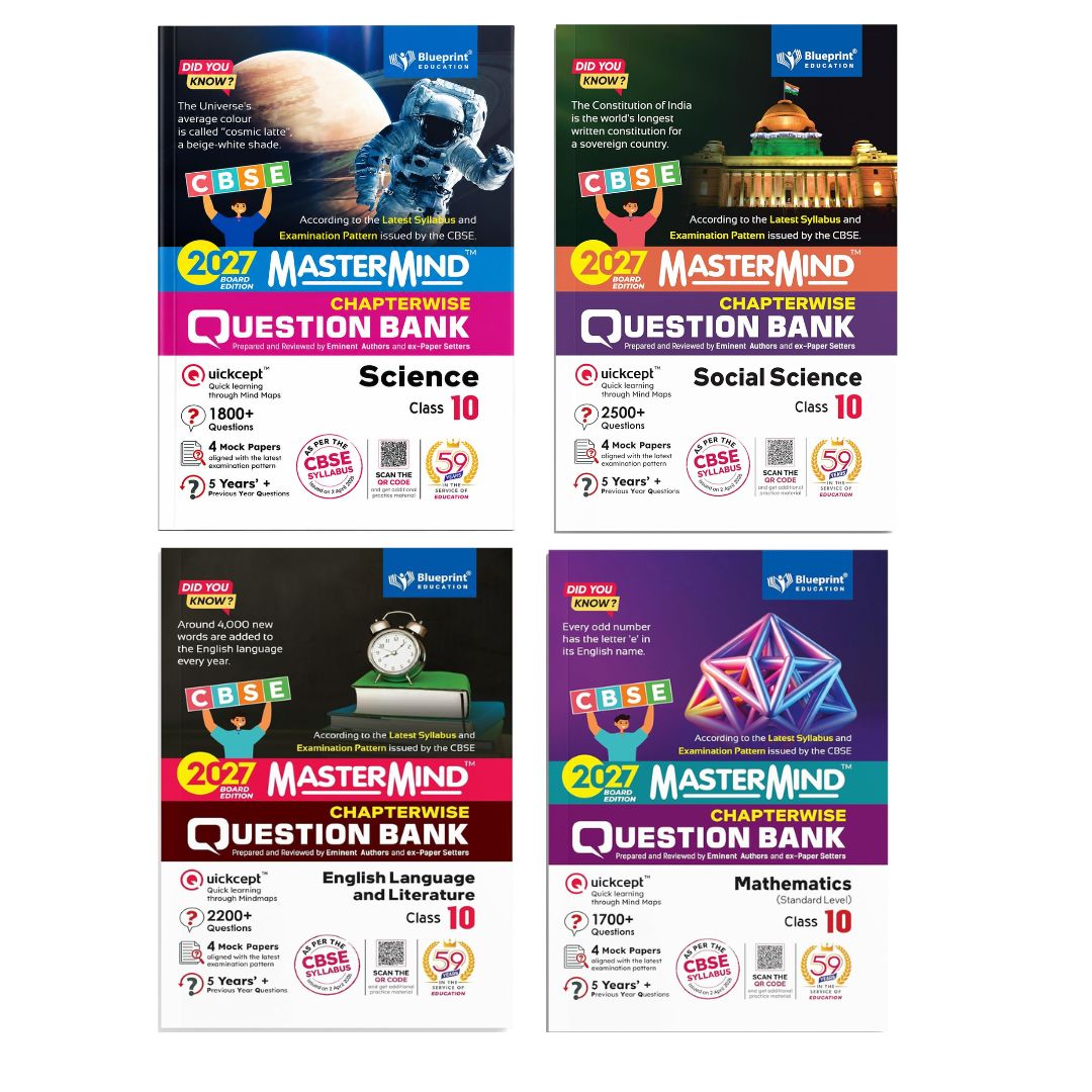 Blueprint - Mastermind Social Science, English, Mathematics (Standard) & Science CBSE Question Bank for Class 10 - Set of 4 Books - Latest for 2027 Examination