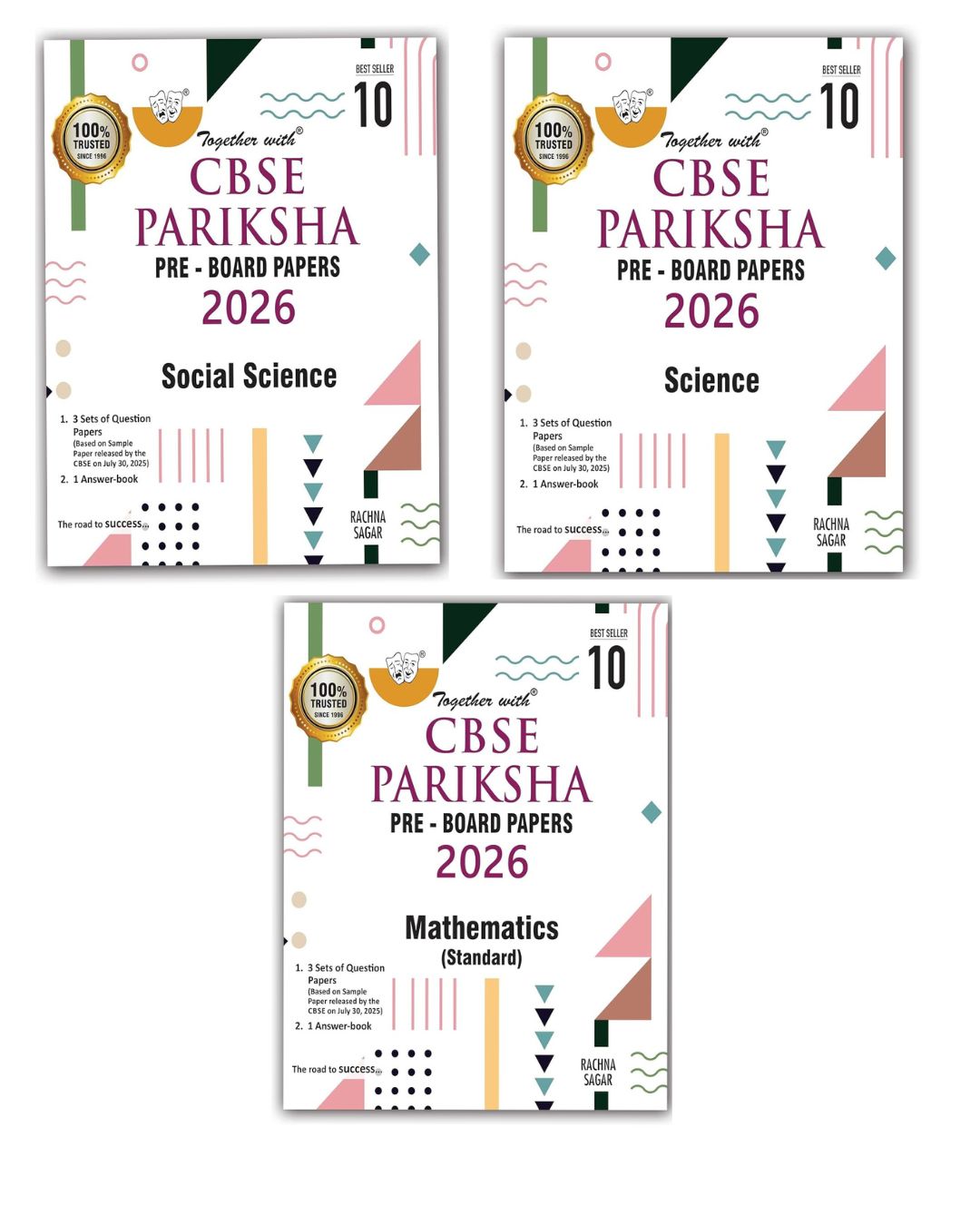 Together with CBSE Pariksha Pre-Board Papers Mathematics, Social Science and Science for Class 10 _ Set of 3 Books - Latest For 2026 Session - Paperback