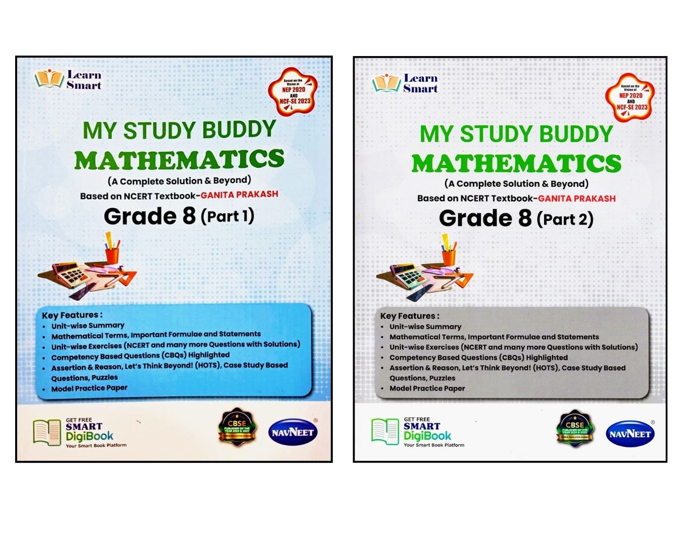 Navneet Learn Smart - My Study Buddy - Mathematics for Class 8 Part 1 and 2 (A complete Solution & Beyond) Based on NCERT Textbook _Ganita Prakash - Set of 2 books. Paperback
