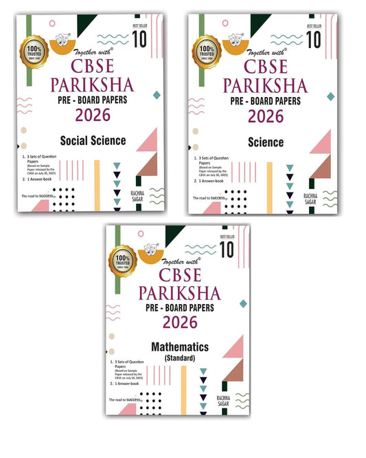 Together with CBSE Pariksha Pre-Board Papers Mathematics, Social Science and Science for Class 10 _ Set of 3 Books - Latest For 2026 Session - Paperback