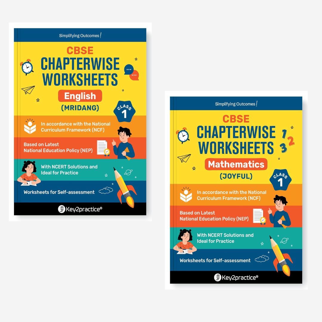 Key2Practice CBSE Chapterwise Worksheet English (Mridang) and Mathematics (Joyful) for Class 1 - Set of 2 Books