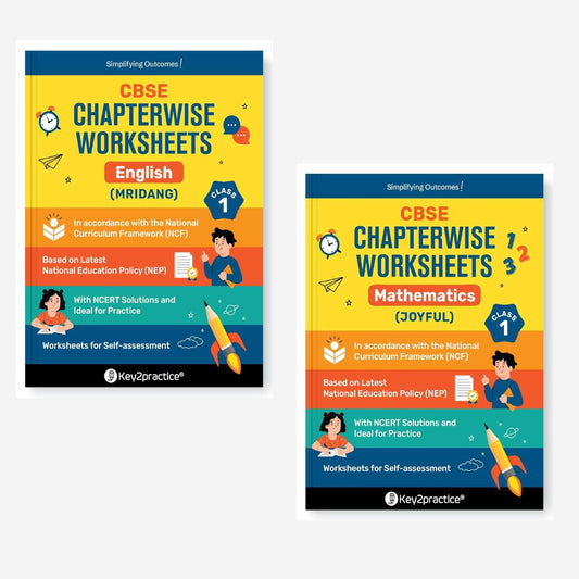 Key2Practice CBSE Chapterwise Worksheet English (Mridang) and Mathematics (Joyful) for Class 1 - Set of 2 Books