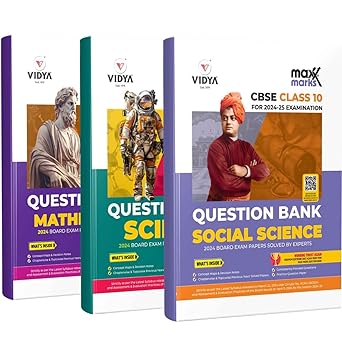 Vidya Question Bank Mathematics, Social & Science For CBSE Class 10 (Set of 3 Books) - Latest for 2024-25 Session