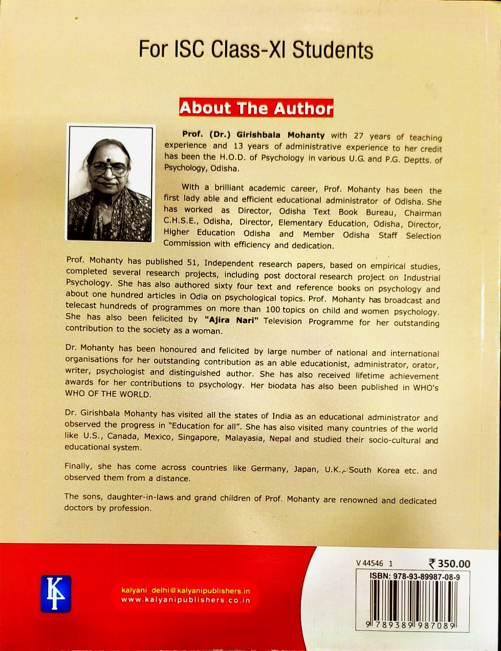 Kalyani ISC Textbook of Psychology for Class 11 By Girishbala Mohanty - Latest for 2026 Session (Paperback)