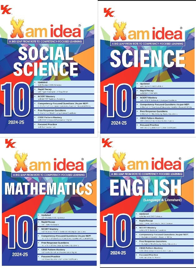 Xam Idea Science, Social Science, Mathematics & English Class 10 - 2024-25 Examinations (Combo of 4) Paperback