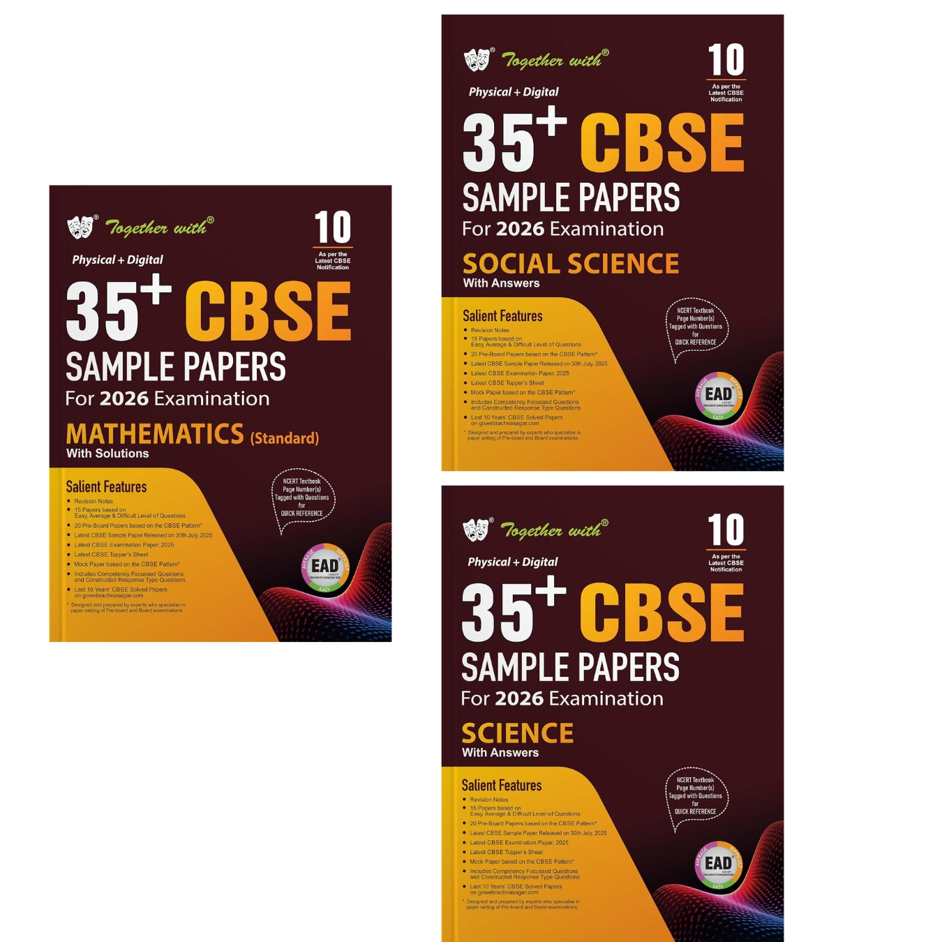 Together with CBSE EAD (Physical + Digital) 35+ Sample Paper Mathematics Standard, Science & Social Science for Class 10 - Set of 3 Books - Latest for 2026 Examination - Paperback