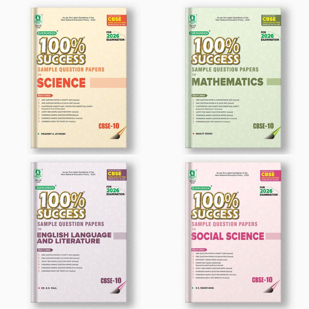 Evergreen CBSE 100% Success Sample Question Papers in Mathematics, English, Science & Social Science For Class 10 - Set of 4 Books - Latest For 2026 Examination - Paperback