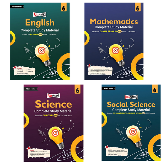 Full Marks Complete Study Material For Class 6 English (Poorvi), Math's (Ganita Prakash), Science (Curiosity), Social (Exploring Society: Indian & Beyond) Set of 4 Books Based on New NCERT Textbook and CBSE Syllabus - Latest for 2025-26 Session