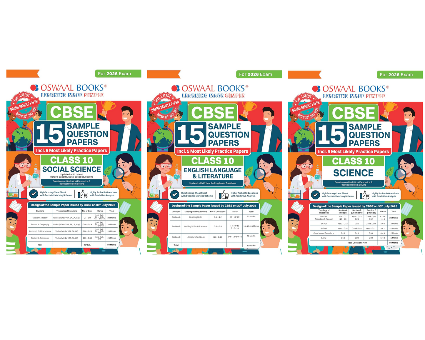 Oswaal CBSE 15 Sample Question Papers Social Science, Science and English Language and Literature For Class 10 (Set of 3 Books) - Latest for 2026 Board Exam's (Latest Edition)
