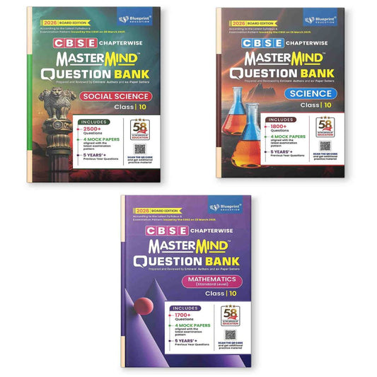 Blueprint CBSE Chapterwise Mastermind Question Bank Social Science, Mathematics (Standard) & Science for Class 10 - Set of 3 Books - Latest for 2026 Board Edition