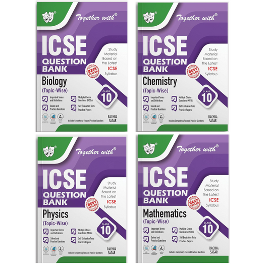 Together With ICSE Question Bank (Study Material) Physics, Chemistry, Mathematics & Biology for Class 10 - Set of 4 Books - Latest for 2025-26 Session. Paperback