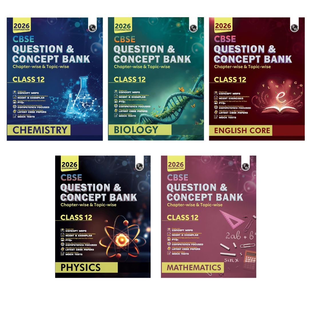 Physics Wallah (PW) CBSE Question & Concept Bank Mathematics, Physics, Chemistry, Biology & English Core Class 12 - Set of 5 Books - Latest For 2026 Examination