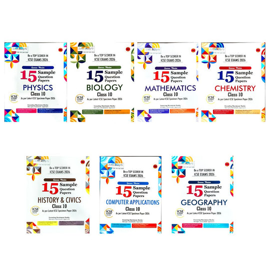 Arun Deep’s Success Mentor ICSE 15 Sample Question Papers of Physics, Chemistry, Biology, History & Civics, Geography, Mathematics, Computer Applications for Class 10 - Set of 7 Books - For 2026 Examination. Paperback