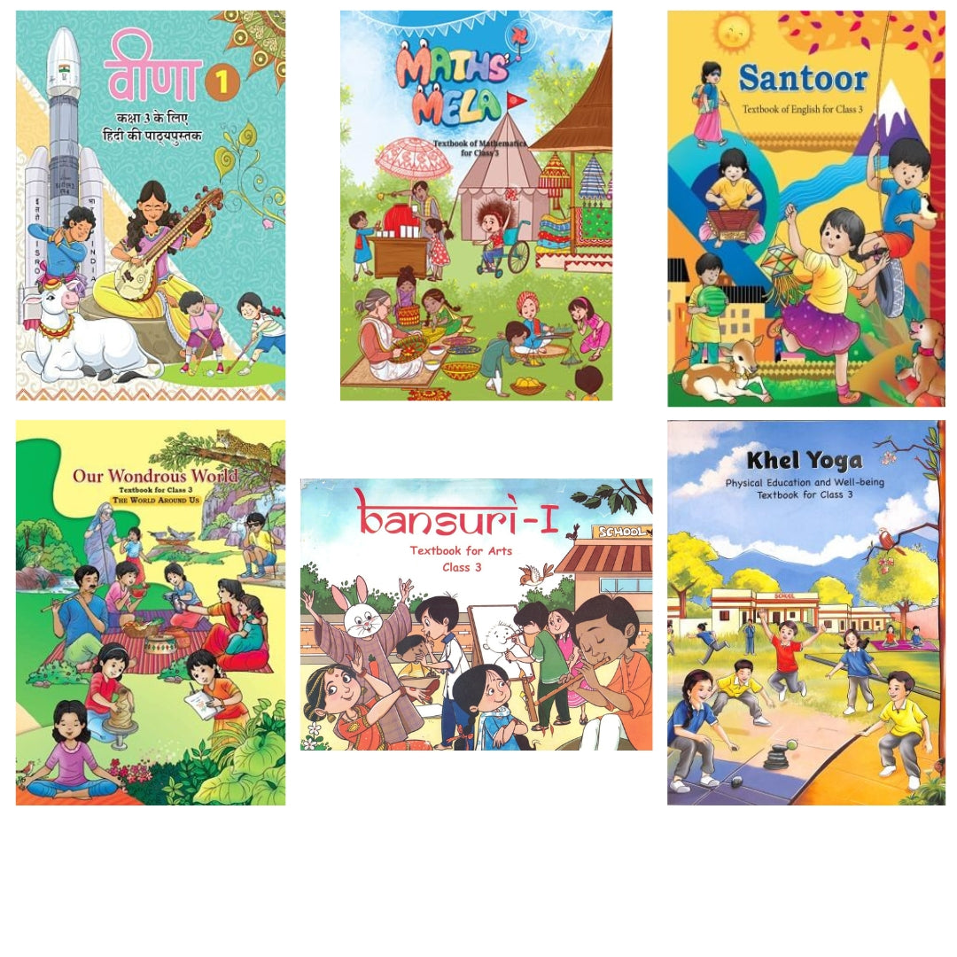 NCERT Santoor, Math's Mela, Veena, Our Wondrous World, Bansuri-1 & Khel Yoga Physical Textbook For Class 3 (Set of 6 Books) - Latest Edition