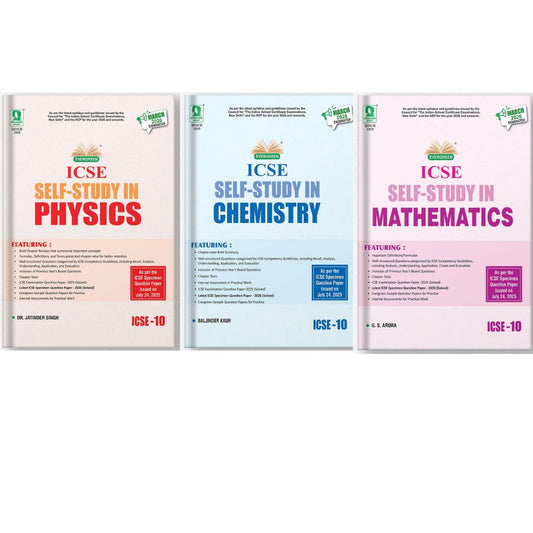 Evergreen ICSE Self Study in Physics, Chemistry & Mathematics for Class 10 - Set of 3 Books - Latest for 2026 Examination