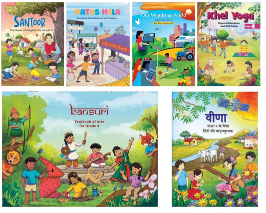 NCERT Santoor, Math's Mela, Veena, Our Wondrous World, Bansuri-1 & Khel Yoga Physical Textbook For Class 4 (Set of 6 Books) - Latest Edition