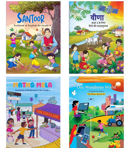 NCERT Maths Mela, Veena, Santoor & Our Wondrous World Textbook For Class 4 - Set of 4 Books - Latest Edition