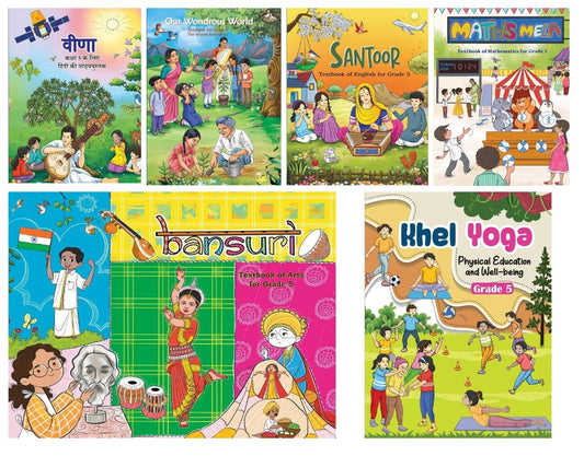 NCERT Santoor, Math's Mela, Veena, Our Wondrous World, Bansuri-1 & Khel Yoga Physical Textbook For Class 5 - (Set of 6 Books) - Latest Edition