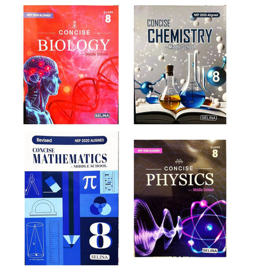 Selina Middle School Physics, Chemistry, Biology & Math Class 8 - Combo of 4 Books - Latest For 2025 Session
