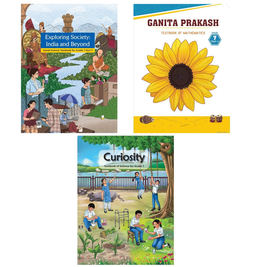 NCERT Ganita Prakash (Mathematics), Curiosity (Science) & Exploring Society (Social) Textbook for Class 7 - Set of 3 Books - Latest Edition