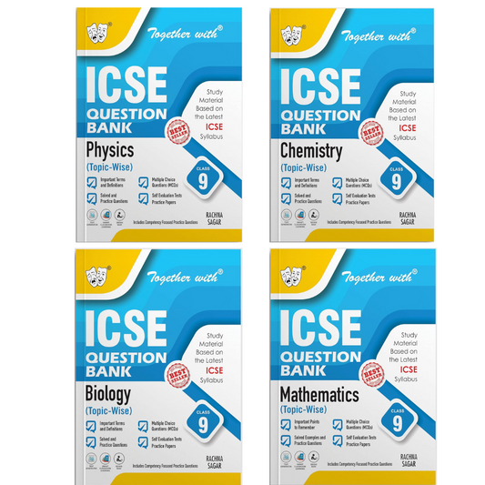 Together With ICSE Question Bank (Study Material) Physics, Chemistry, Mathematics & Biology for Class 9 - Set of 4 Books - Latest for 2025-26 Session. Paperback