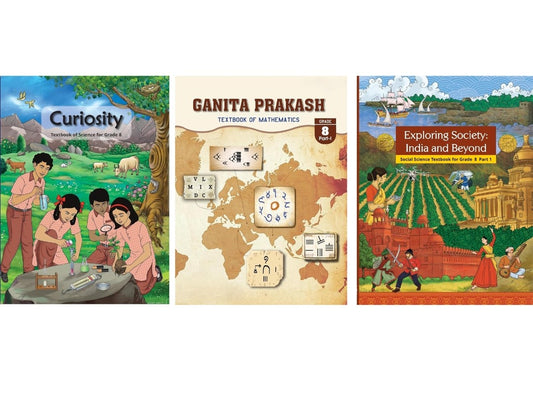 NCERT Ganita Prakash (Mathematics), Curiosity (Science) & Exploring Society (Social) Textbook for Class 8 - Set of 3 Books - Latest Edition