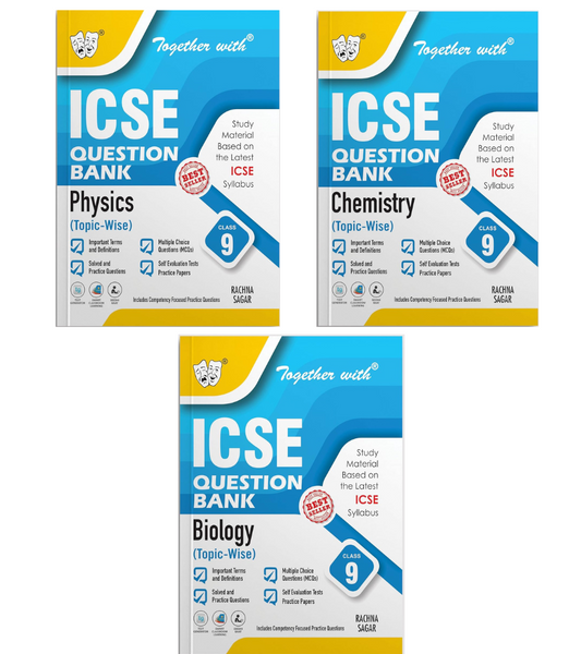 Together With ICSE Question Bank (Study Material) Physics, Chemistry & Biology for Class 9 - Set of 3 Books - Latest for 2025-26 Session. Paperback