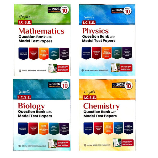 Goyal ICSE Question Bank Physics, Chemistry, Mathematics and Biology Question Bank with Model Test Papers Class 10 for 2026 Examinations - Combo of 4 Books -  Paperback Edition