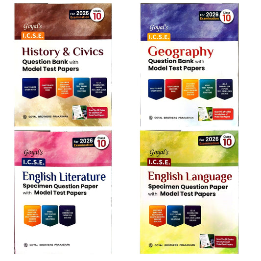 Goyal ICSE Question Bank History & Civics, Geography, English language and literature Question Bank with Model Test Papers Class 10 for 2026 Examinations - Combo of 4 Books - Paperback