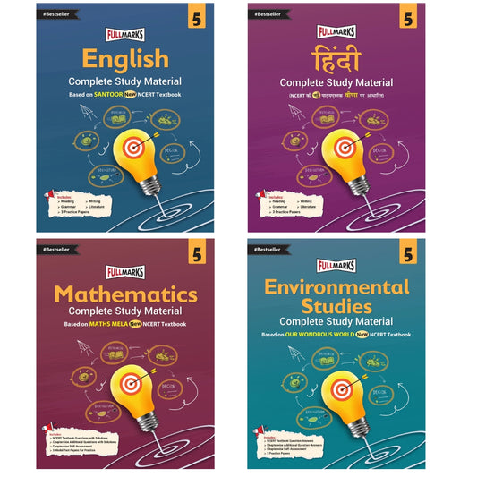 Full Marks CBSE Mathematics, English, Environmental Studies and Hindi (Complete Study Material) For Class 5 - Based on New NCERT Textbook Maths Mela, Santoor, Veena and Our Wondrous World - Latest for 2025-26 Session
