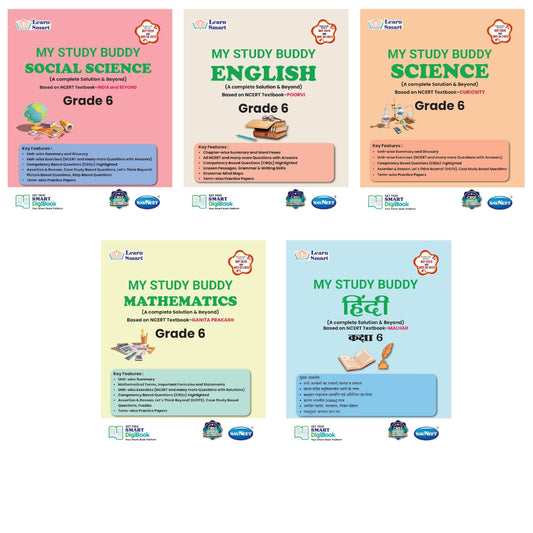 Navneet Learn Smart - My Study Buddy - English, Mathematics, Hindi, Science and Social Science for Class 6 (A complete Solution & Beyond) Based on NCERT Textbook _ Poorvi, Ganita Prakash, Curiosity, Malhar and India and Beyond - Set of 5 Books. Paperback