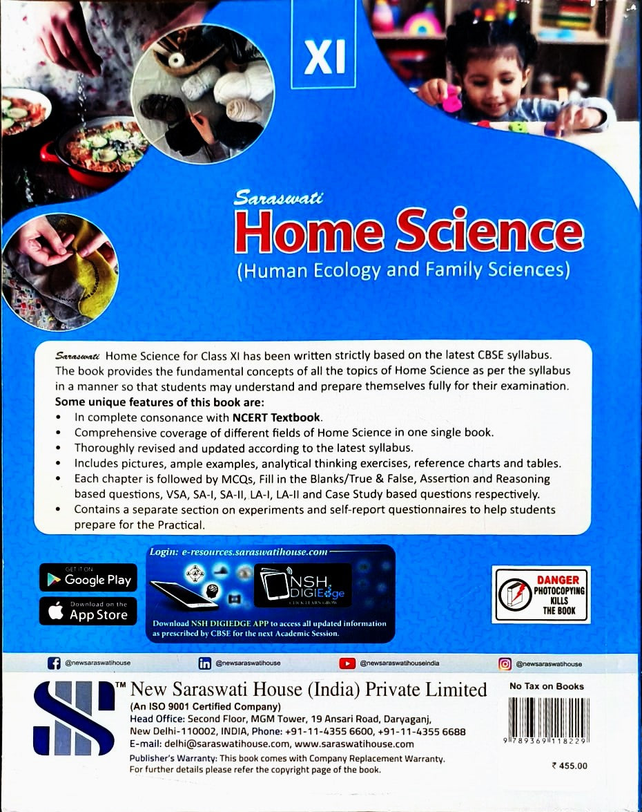 New Saraswati Home Science (Human Ecology and Family Sciences) for Class 11 - (including Practical) Latest for 2026 Session. Paperback