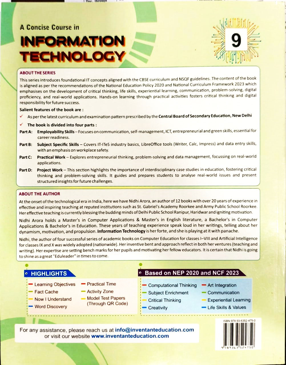 Inventant A Concise Course in Information Technology for Class 9 (Subject Code - 402) - Latest for 2025-26 Examination