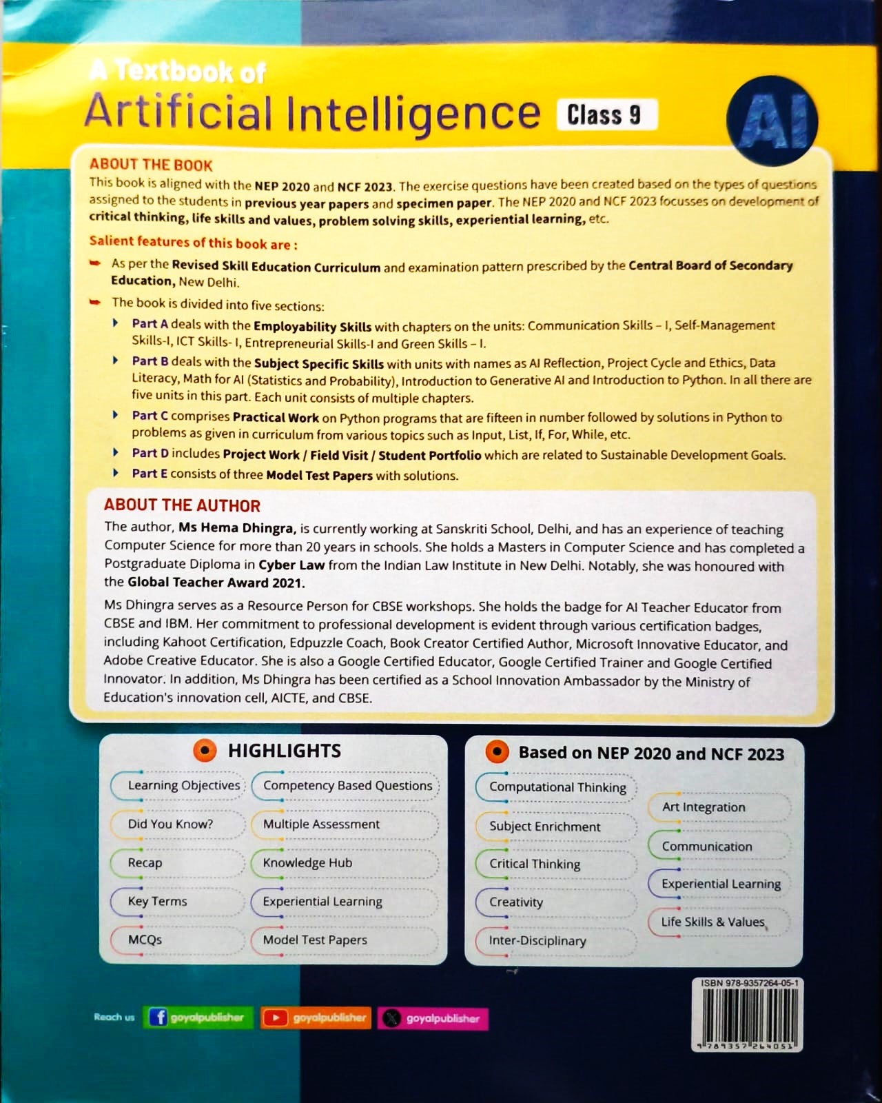 Goyal A Textbook of Artificial Intelligence By Hema Dhingra for Class 9 (Subject code 417) - As per NEP 2020 and NCF 2023 - for Academic Year 2024-25 and Onward)